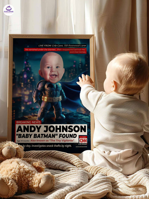 Custom Baby News Poster – Personalized Baby Bat Hero Wall Art
